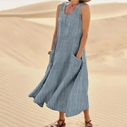 Women's Plus Double Cloth Sleeveless Dress Women's Fashion Holiday Summer Solid Color Sleeveless Hollowed Out Party Midi Beach Dress Summer Clearance,Light Blue,L